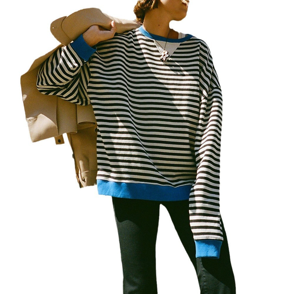 Cozy Multicolor Striped Loose Winter Sweater for Women