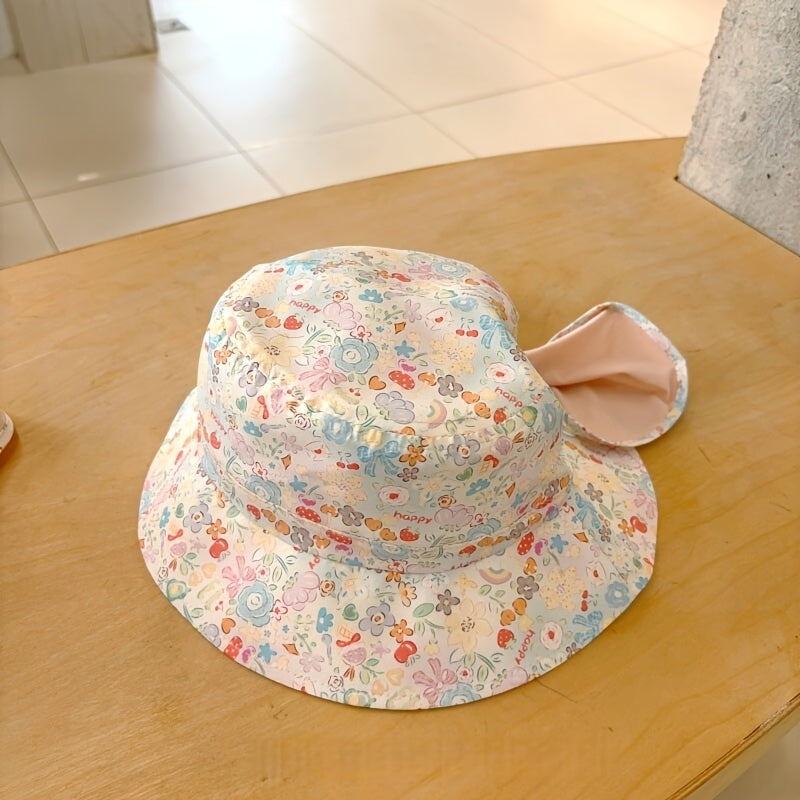 Kids' Bucket Hat with Floral Embroidery – Thin, Breathable Sun‑Protective Summer Hat
