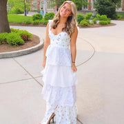 Hollow Slim Deep V Ruffled Floral Backless Dress