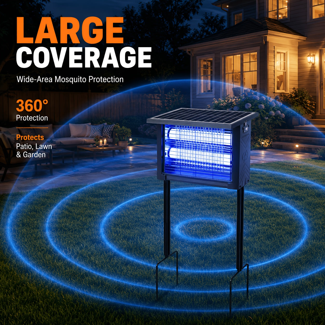 Solar Bug Zapper – IP67 Rated 4800V Electric Mosquito Killer with Solar and USB Charging