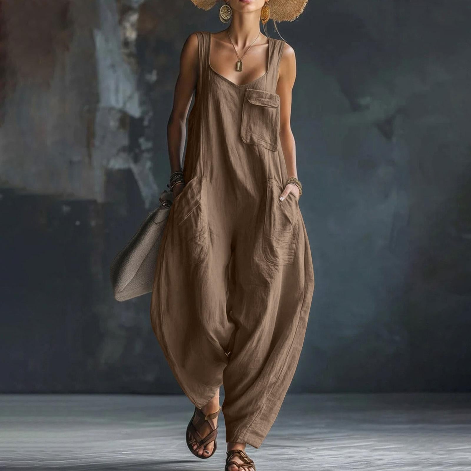 Women's Solid Color Loose Casual Jumpsuit
