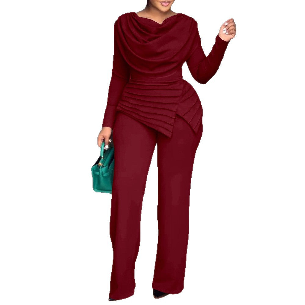 Women's High-Waist Straight-Leg Long Sleeve Jumpsuit