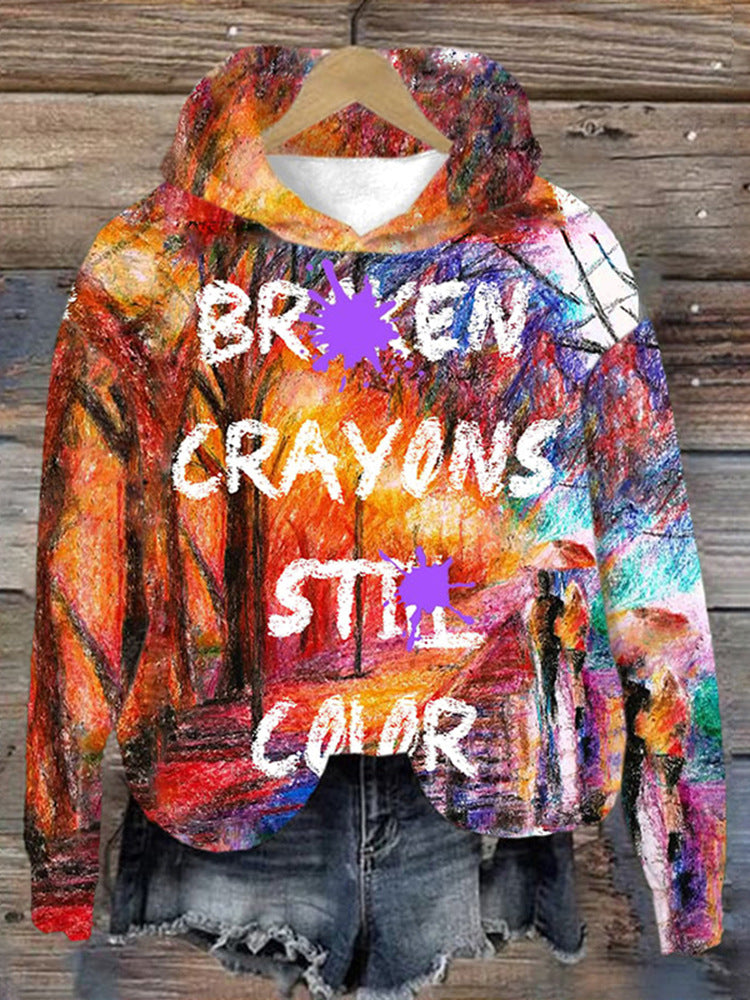 Cozy 3D Digital Print Drop-Shoulder Casual Pullover Sweater