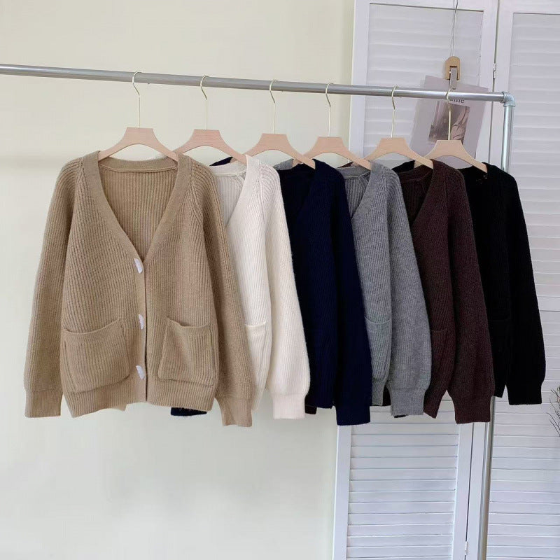 Winter New Horn Button Loose Sweater Coat