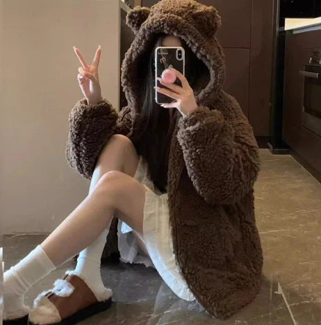 Women's Hooded Thickened Plush Winter Coat