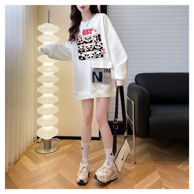 Plus Size Casual Round Neck Cotton Pullover Sweatshirt