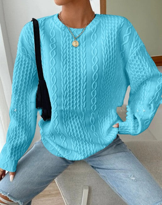 Cozy Oversized Jacquard Round Neck Hoodie for Women