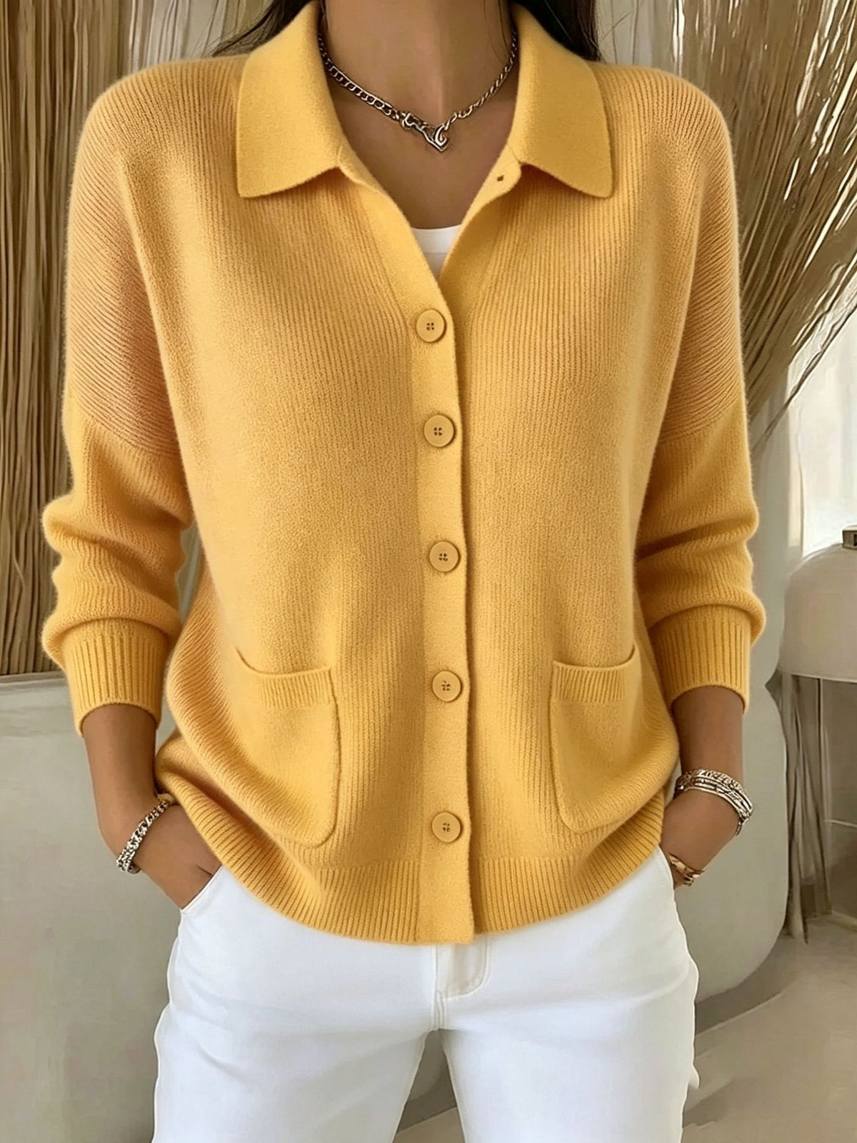 Casual Fashion Knitted Cardigan with Buttons Womens Sweater