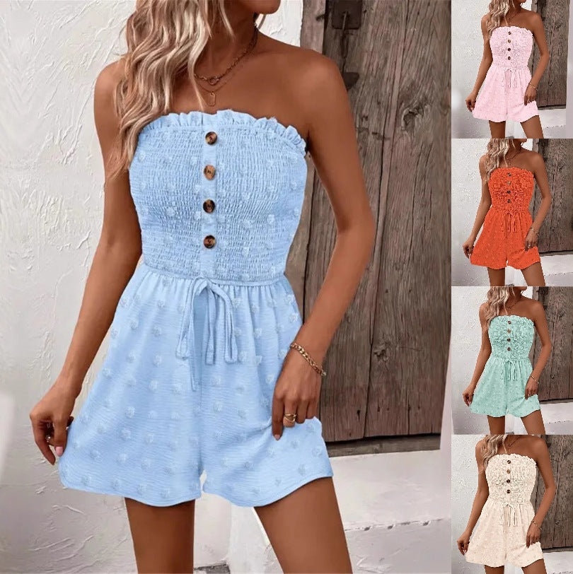 Womens Fashion Solid-color Off-shoulder Jumpsuit