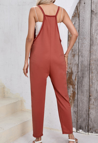 V-Neck Sleeveless Harem Jumpsuit with Side Pockets