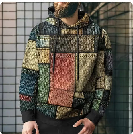 Colorblock Plaid Hooded Sweatshirt