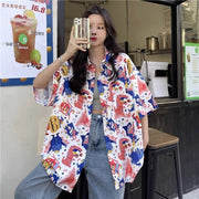 Summer Retro Full Printed Short-sleeved Shirt For Women