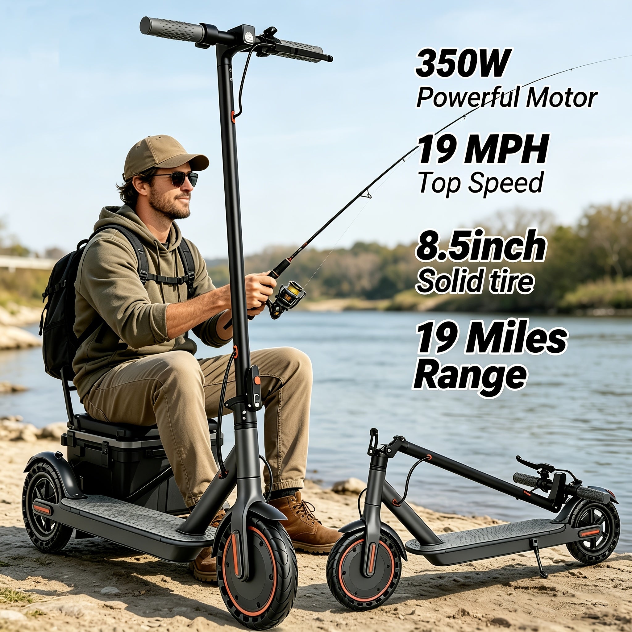 Foldable Adult Electric Scooter with 350W Motor, 8.5" Anti-Slip Solid Tires, Smart App and LCD Dashboard, 3 Adjustable Speeds, Dual Safe Brakes, LED Headlight and Taillight, Built-in Bell, Aluminum Alloy Frame, 265 lb Max Load