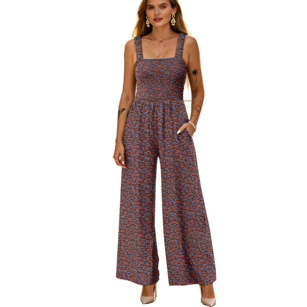 Women's Strappy Loose Printed Jumpsuit
