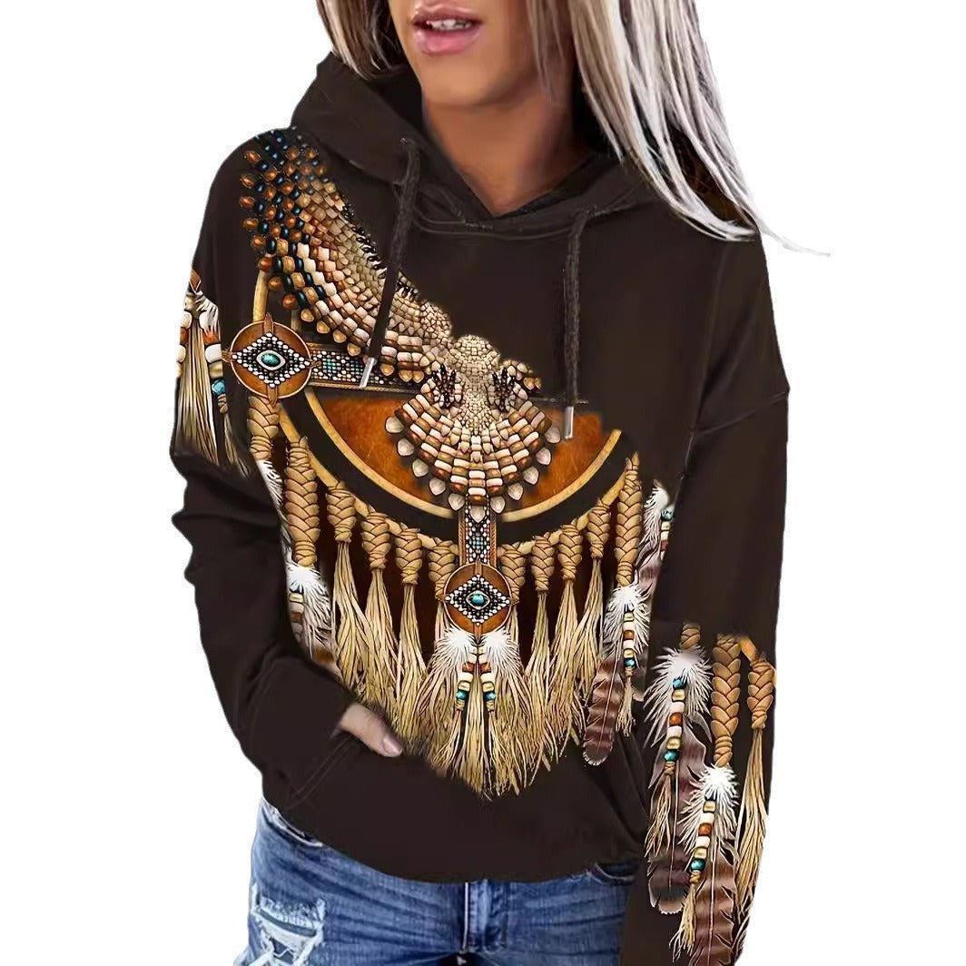 Ethnic Style Women's 3D Graphic Casual Sports Hoodie