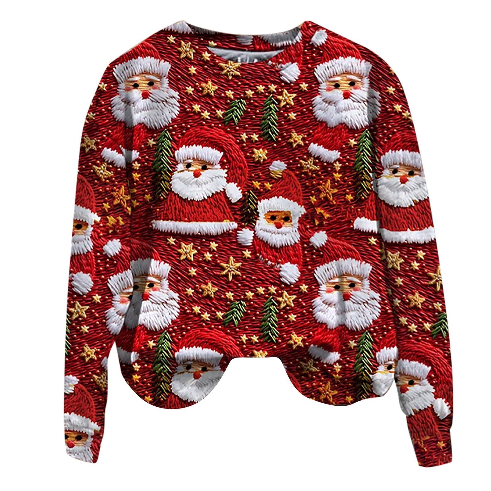 Festive Santa Claus Print Casual Holiday Sweater Top