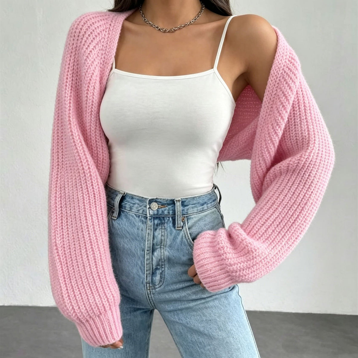 Ribbed Shawl-collar Sweater Coat Simple and Versatile Womens Knit Cardigan