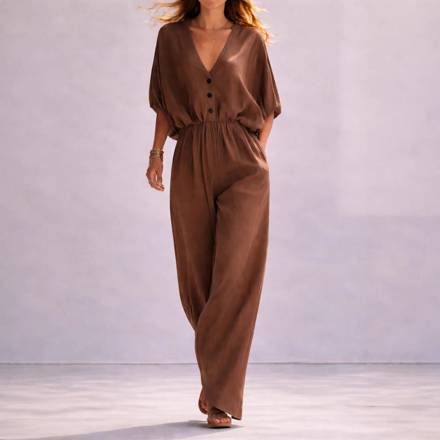 Women's Summer V-Neck Loose Jumpsuit & Romper