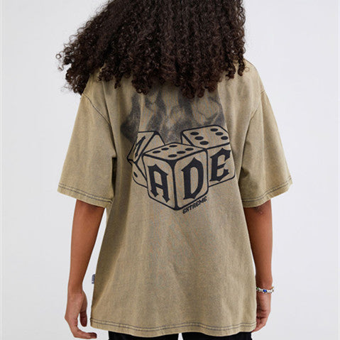 Retro Flame Dice Distressed Men's Streetwear Tee