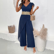 Elegant Lace V-Neck Wide-Leg Jumpsuit