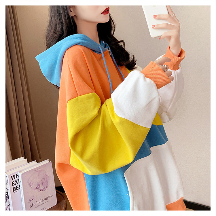 Cozy Color-Block Hooded Sweater for Women