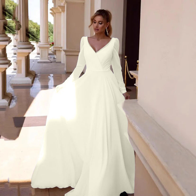 Elegant V-Neck Backless Long Sleeve Dress