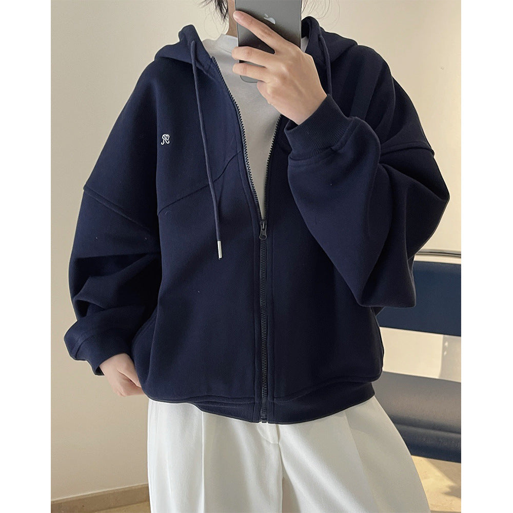Women's Lightweight Casual Embroidered Zip-Up Hoodie