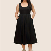Womens Stylish Waist-cinching Sleeveless Dress with Pockets