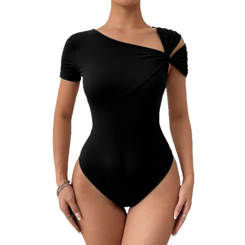 Chic One-Shoulder Twisted Body-Hugging Bodysuit