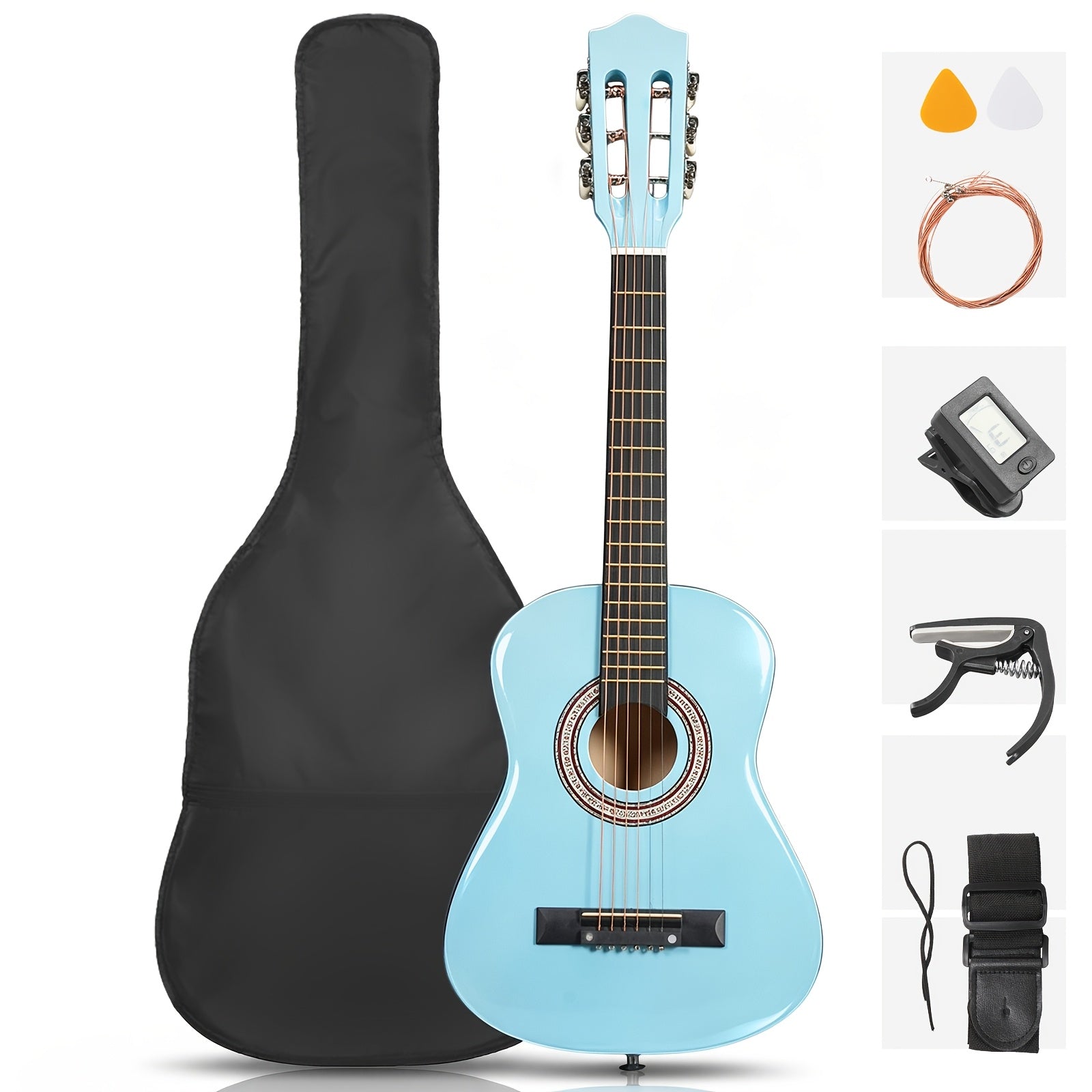 30‑Inch 1/4‑Size Acoustic Guitar with Basswood Body – D‑Style Folk Guitar Kit with Tuner, Picks, Strings, and Gig Bag