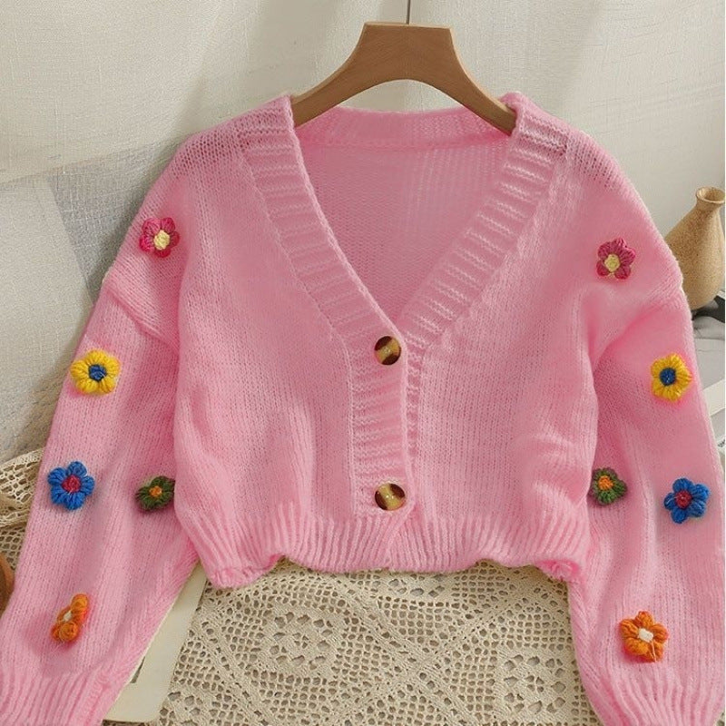 Sweet-style Short Two-button Knit Sweater for Women