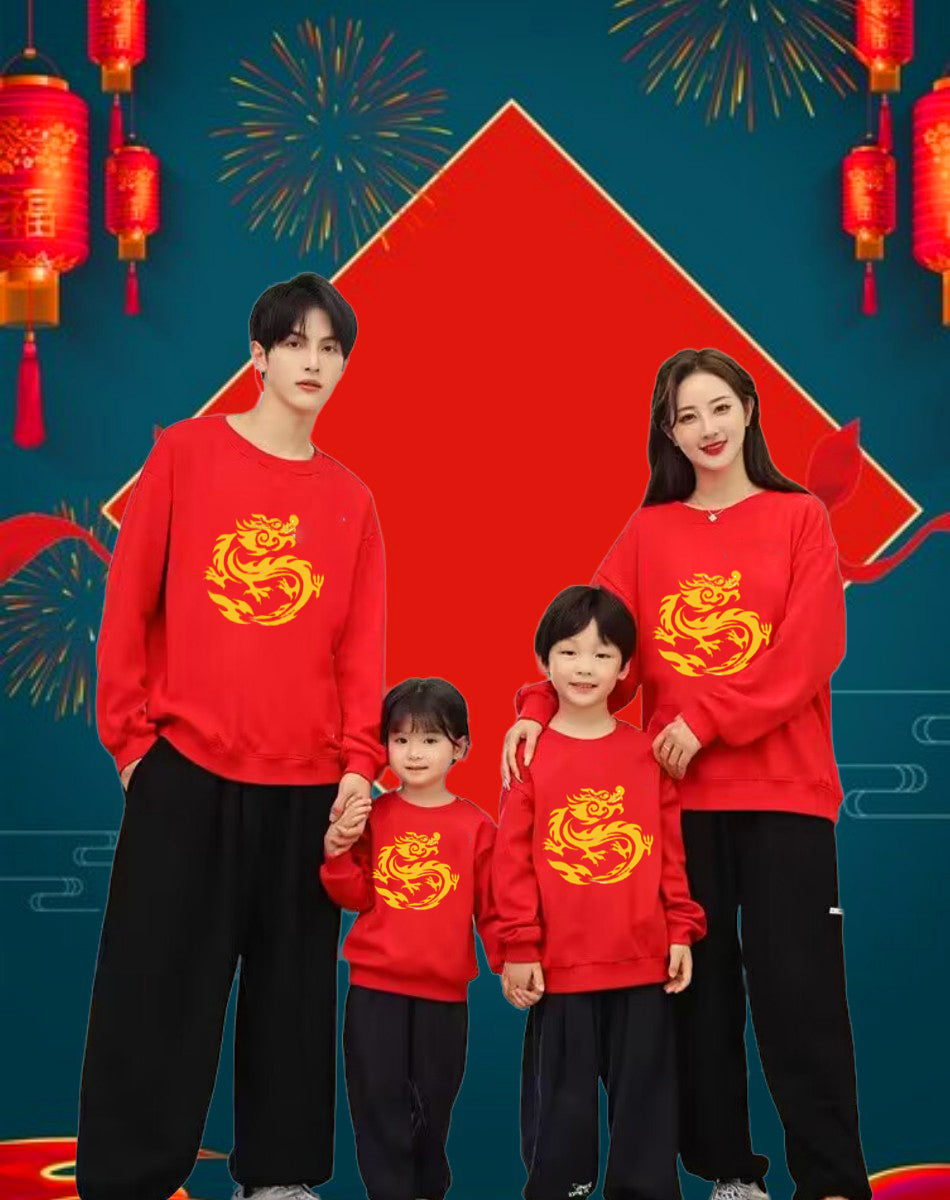 Festive Red Year of the Dragon Matching Family Winter Sweater