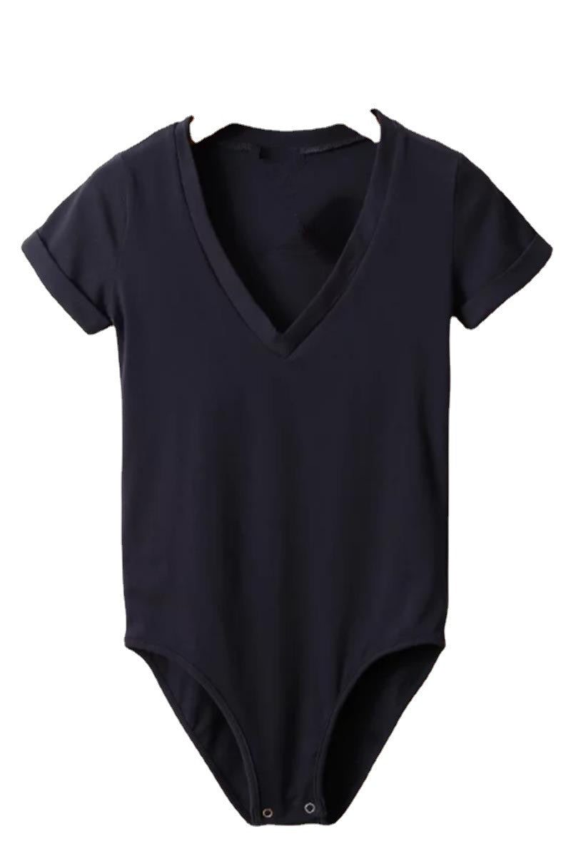 Women's V-Neck Stretch Slim Short Sleeve Romper