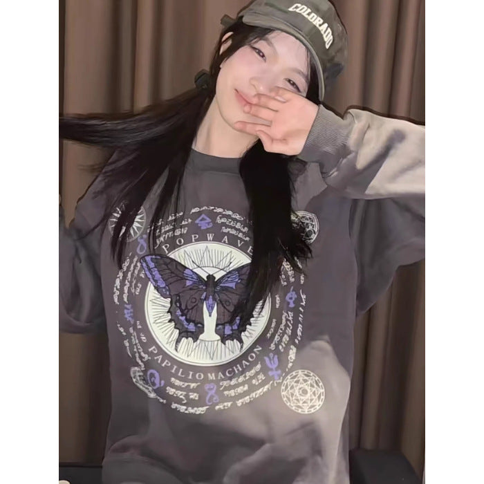 Retro Chic Fleece-Lined Round Neck Casual Sweater