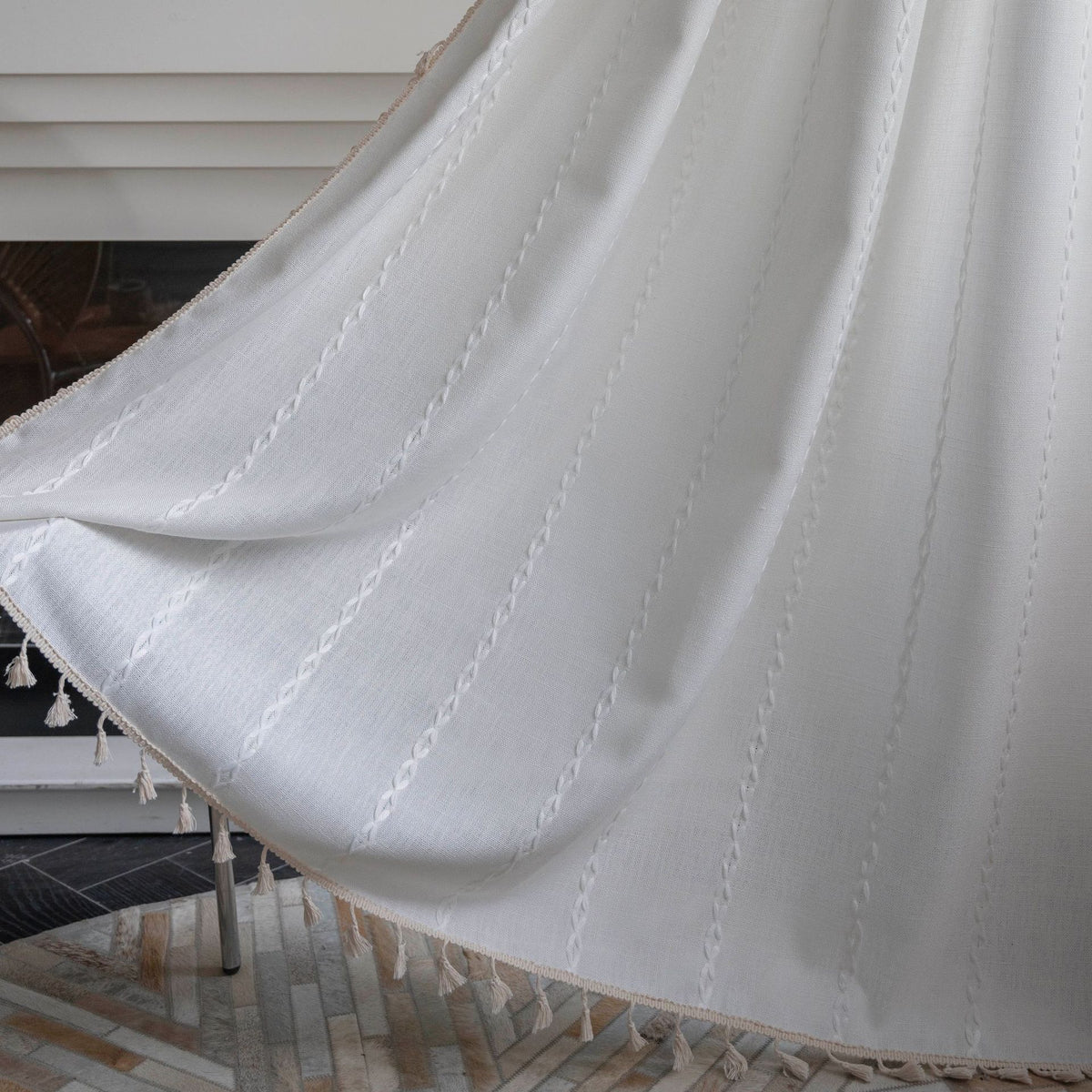 Bedroom Rod Set Pocket Black and White Jacquard Living Room Curtain