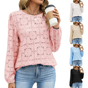 Elegant Loose Long-Sleeve Crew Neck Top – Versatile Solid Color