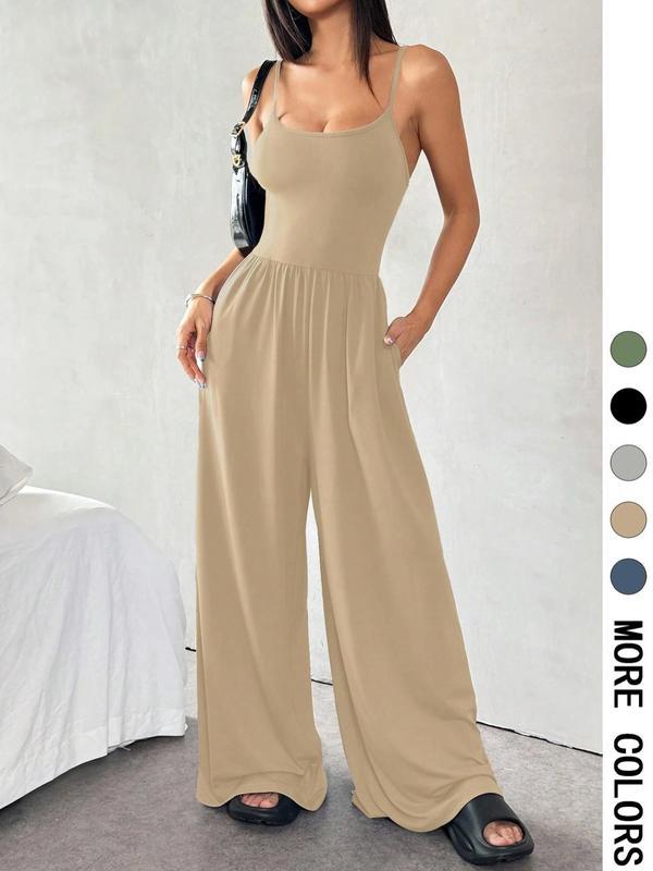 Minimalist Solid Color Sling Jumpsuit for Women