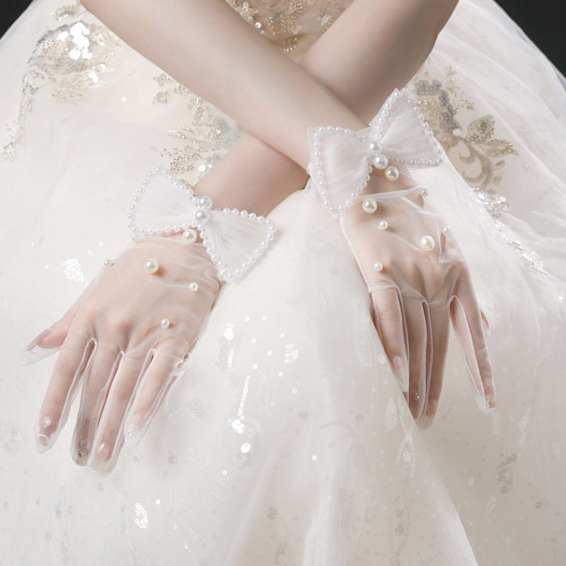 Pearl White Wedding Gloves for Brides
