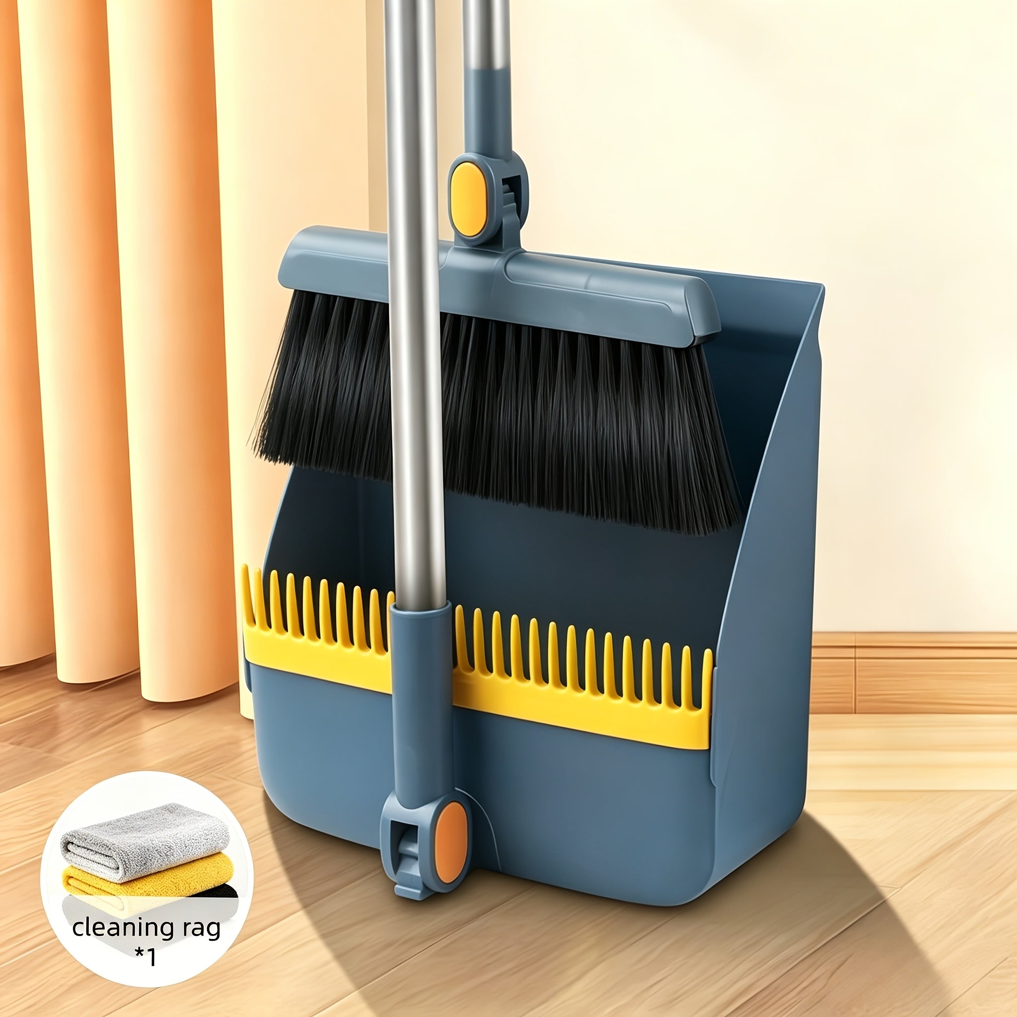 3-in-1 Upright Broom and Dustpan Combo with Long Handle and Garbage Bag Holder