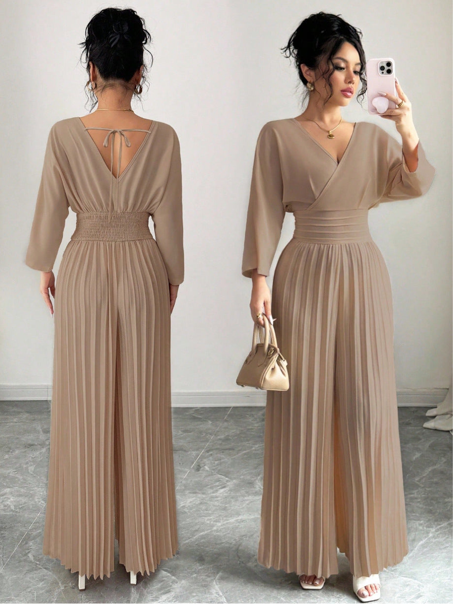 Solid-color Pleated Jumpsuit Pants For Women