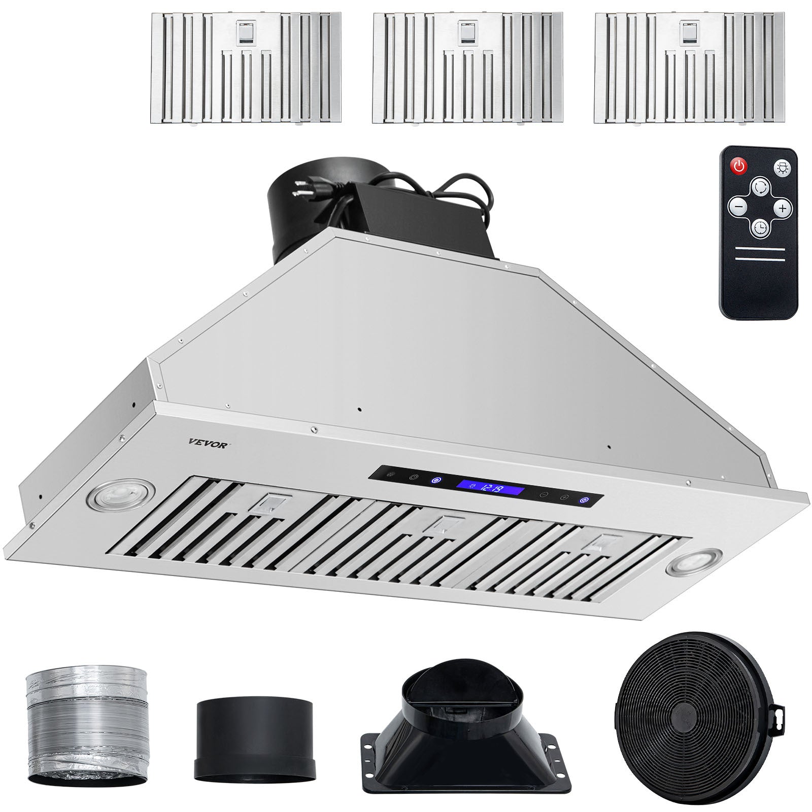 36" Stainless Steel Insert Range Hood, 900 CFM, 4-Speed, Touch & Remote Control, LED Lights, Ducted/Ductless Convertible
