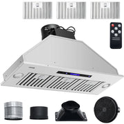 36" Stainless Steel Insert Range Hood, 900 CFM, 4-Speed, Touch & Remote Control, LED Lights, Ducted/Ductless Convertible