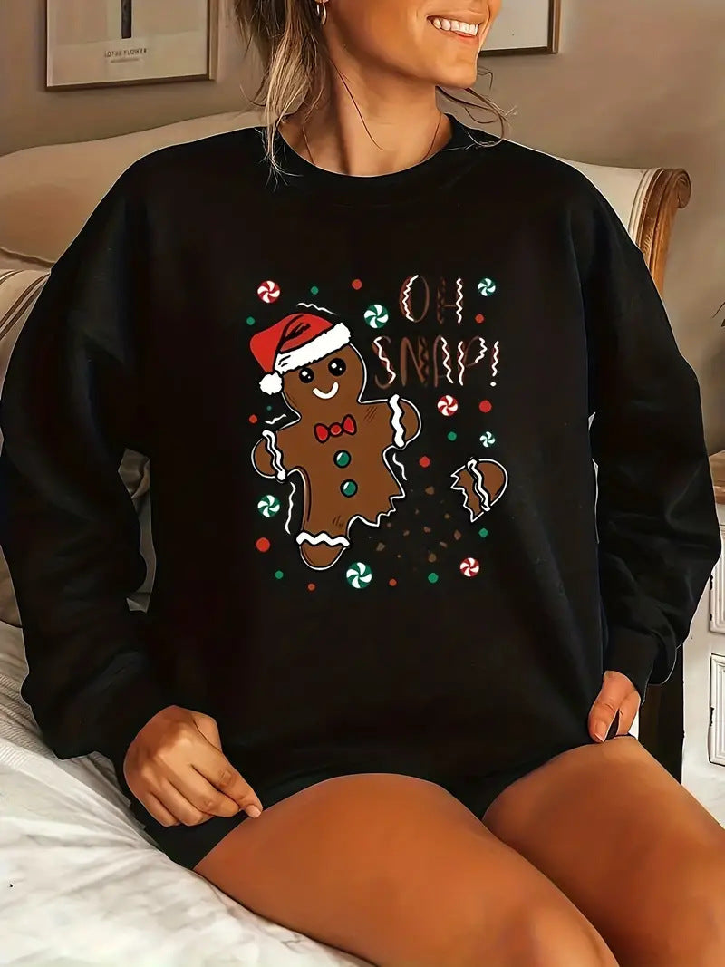 Kawaii Ginger Cake Christmas Holiday Print Loose Sweater