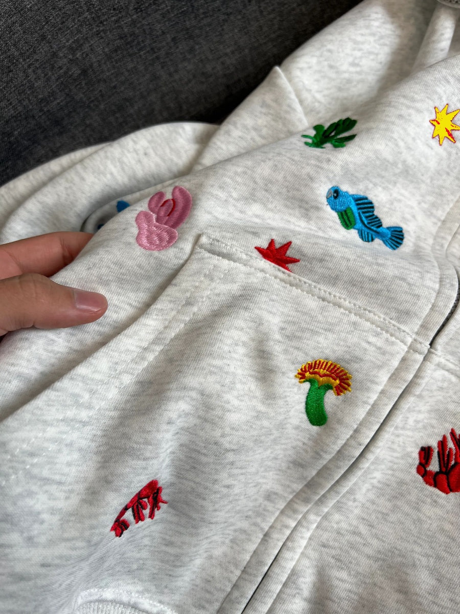 Retro Embroidered Hooded Zip-Up Jacket