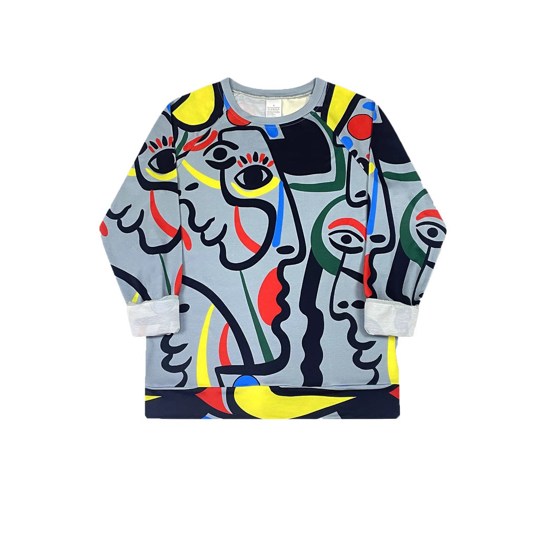 Abstract Portrait Color Block Crewneck Sweatshirt