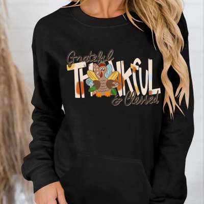 Casual Round Neck Printed Women's Loose Pullover Top