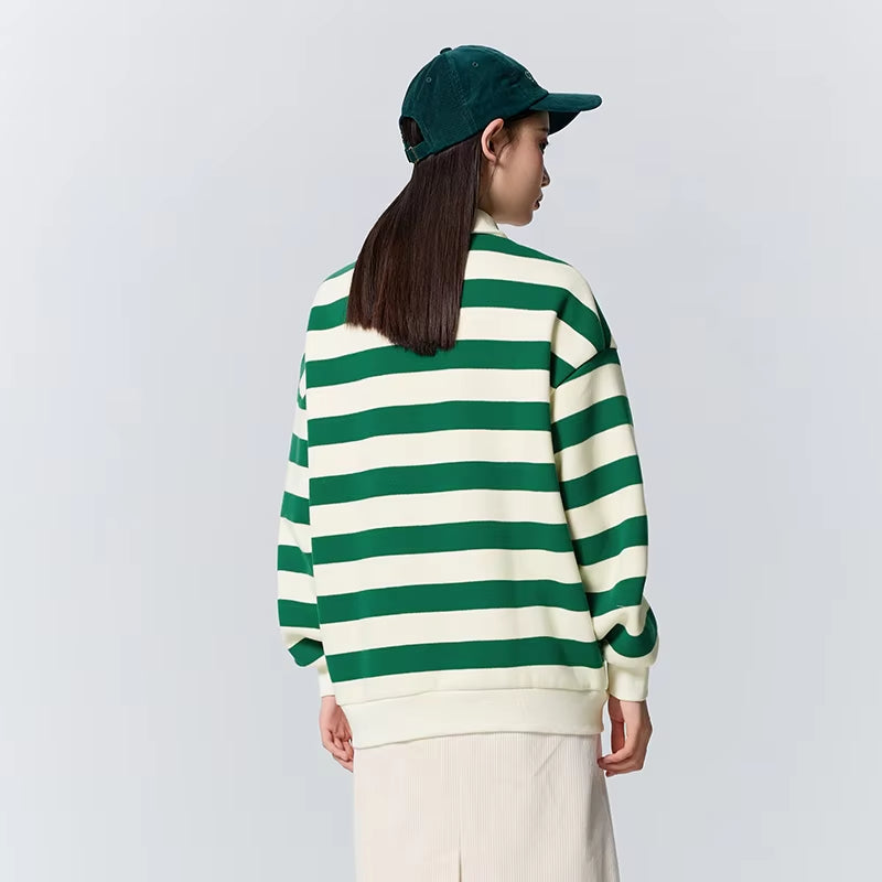 Velvet Half-Zip Polo Hoodie with Alphabet Embroidery
