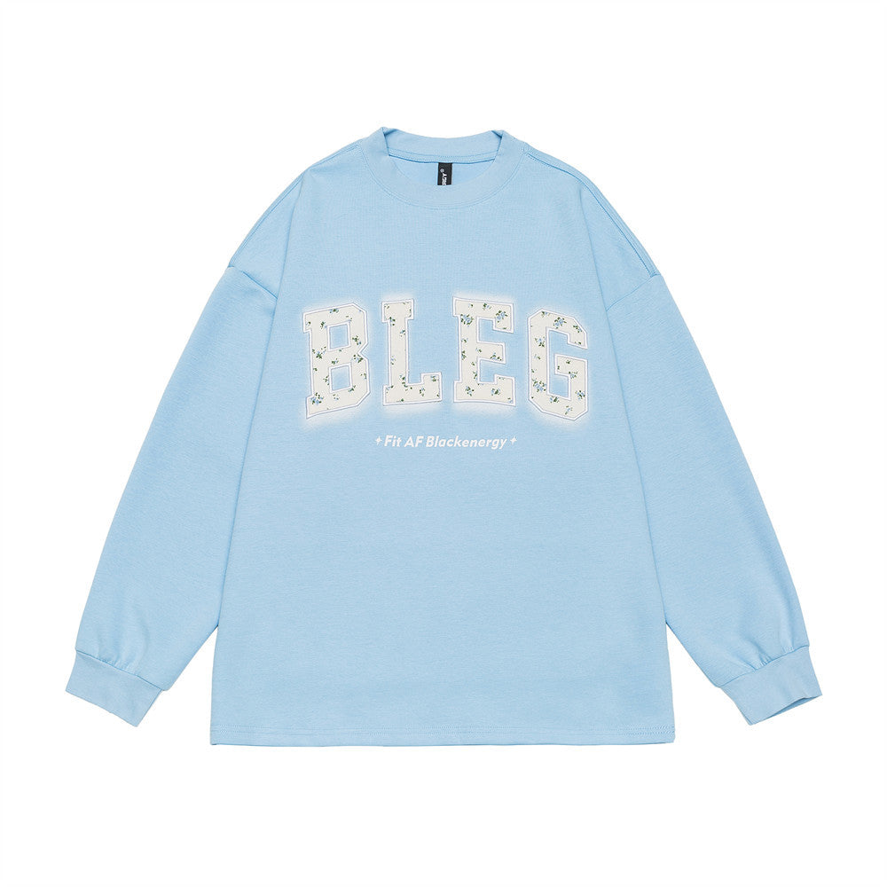 Chic Floral Letter Embroidered Crew Neck Sweatshirt