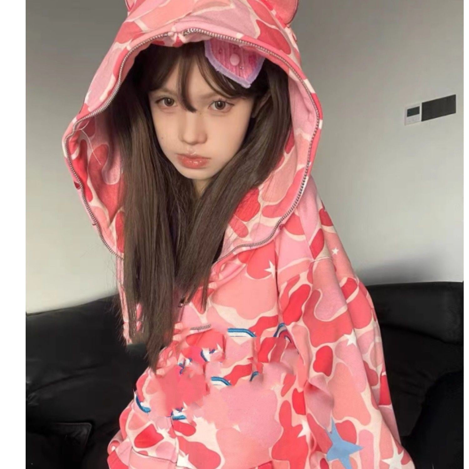 Japanese Camouflage Embroidered Cardigan Hooded Sweater