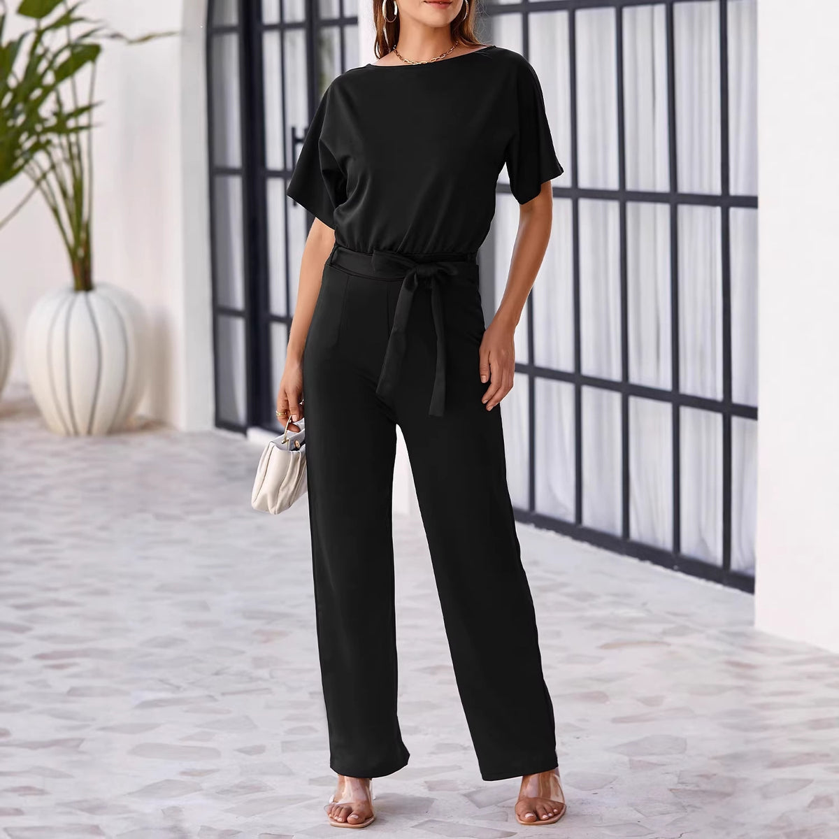 Casual Drawstring Wide-Leg Jumpsuit